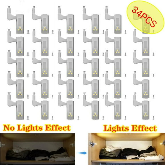 Ledander 34/20/10pcs Hinge LED Sensor Light, Universal Cabinet Cupboard Closet Wardrobe LED Hinge Lights Lamp for Home Kitchen Living Room Bedroom Night Lighting, Warm White