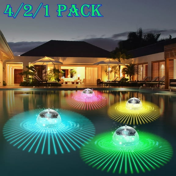 Ledander 4 Pack RGB Solar Floating Pool Lights, Waterproof Color Changing LED Night Light