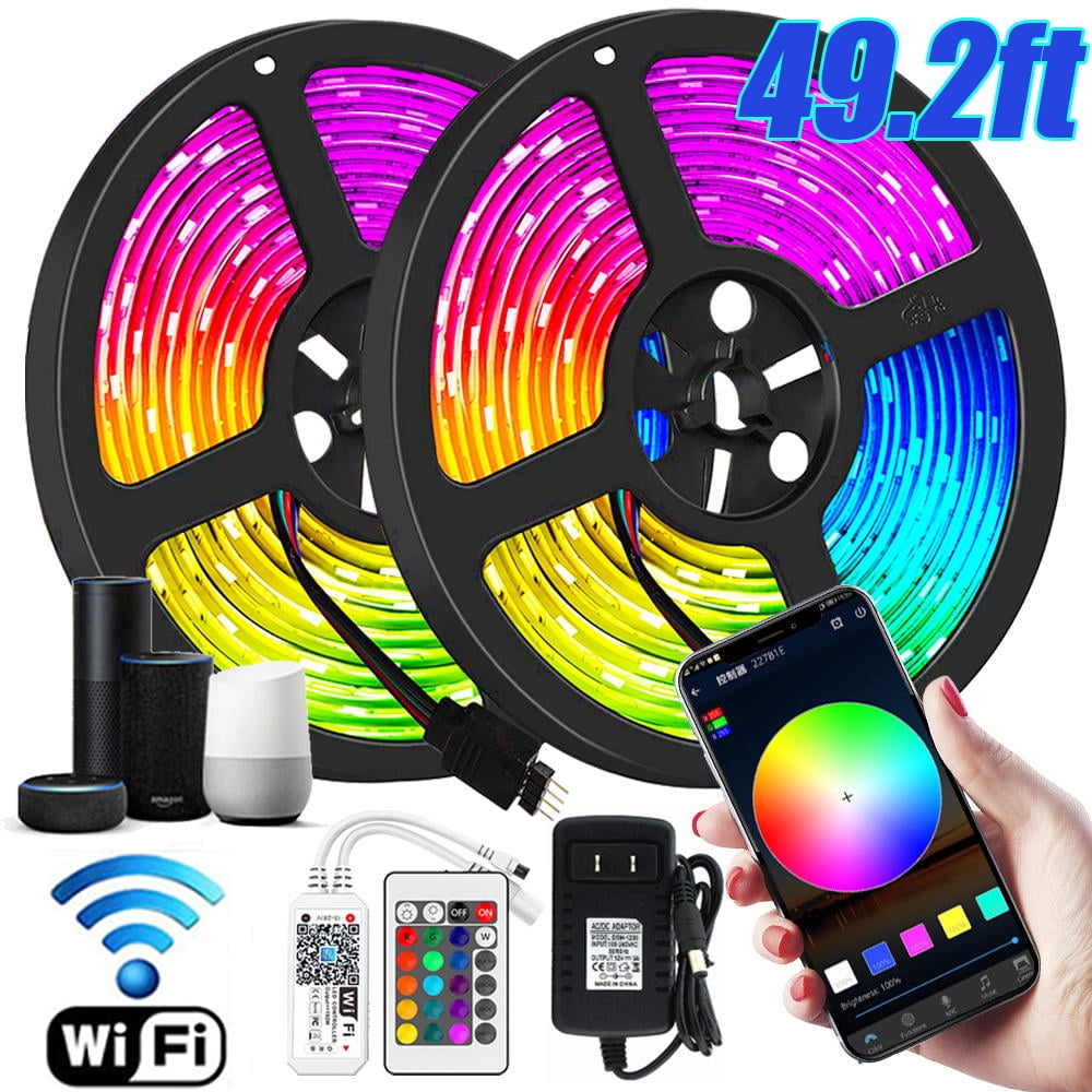 Ledander 49.2ft 2 24.6ft LED Lights LED Lights Strip Bedroom Extra Long RGB 5050 LED Strips with 24 Button IR Remote Control for Christmas Room Home