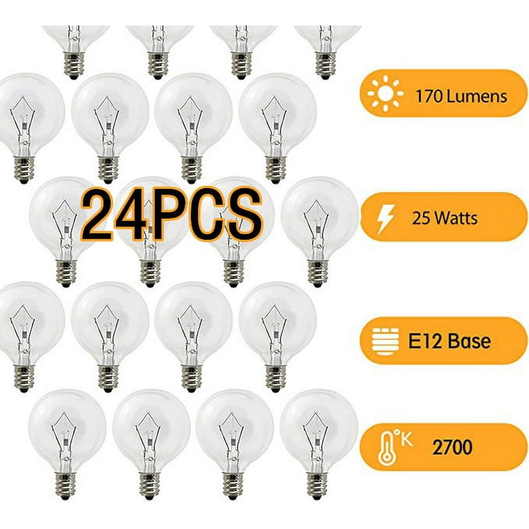 Ledander Bulbs 25 Pack, G50 25 Watt Light Bulbs for Full Size Scentsy  Warmers, E12 Base G16.5 Globe Clear scentsy Bulb for Candle Wax Warmer,  Long Lifespan 