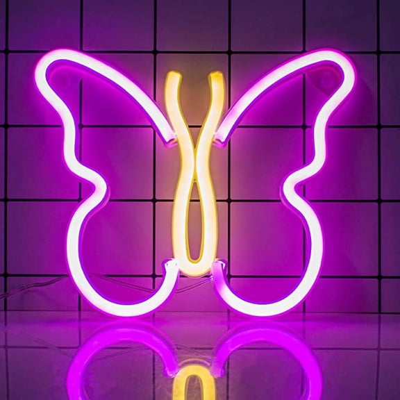 Ledander Neon Signs for Bedroom,Butterfly Neon Sign LED Neon Lights USB/Battery Powered Wall Light Decor for Bedroom,Birthday,Wedding Party