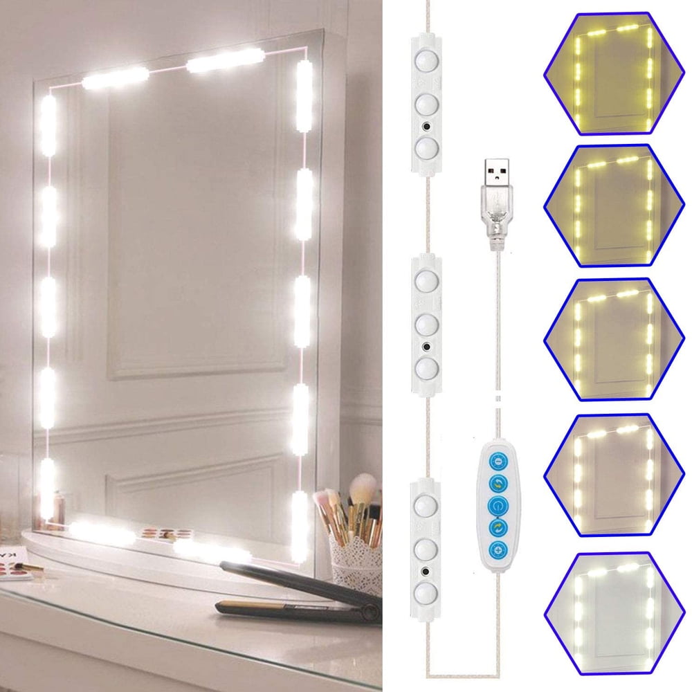 EEEkit Vanity Lights for Mirror, 10-Bulb DIY Hollywood Lighted Makeup Vanity Mirror with Dimmable Lights, Stick on LED Mirror Light Kit for Vanity Set