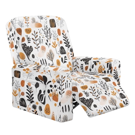 Ledback Floral Print Recliner Chair Cover 4-Pieces Lazyboy Cover for Recliner Chair with Storage Pockets Non Slip Slipcovers for Sofa Couch, White