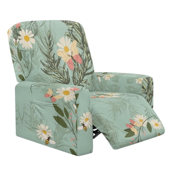 Ledback Floral Print Slipcovers for Recliners Stretch Lazy Boy Chair Cover for Living Room 4 Pieces Sofa Covers Set Fitted Small Small Recliner Sofa Slipcover, Green