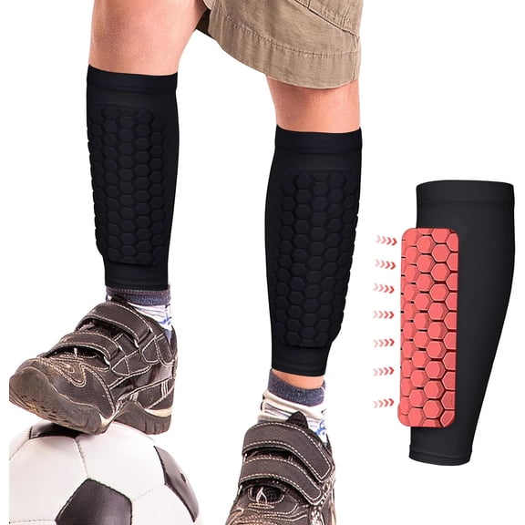 Ledeak 1 Pair Football Shin Guard Sleeves with Foam Padding, Breathable Professional Calf Protective Footless Shin Pads Socks for Sports Soccer Rugby Hockey Kids Boys Girls Adult Men Women