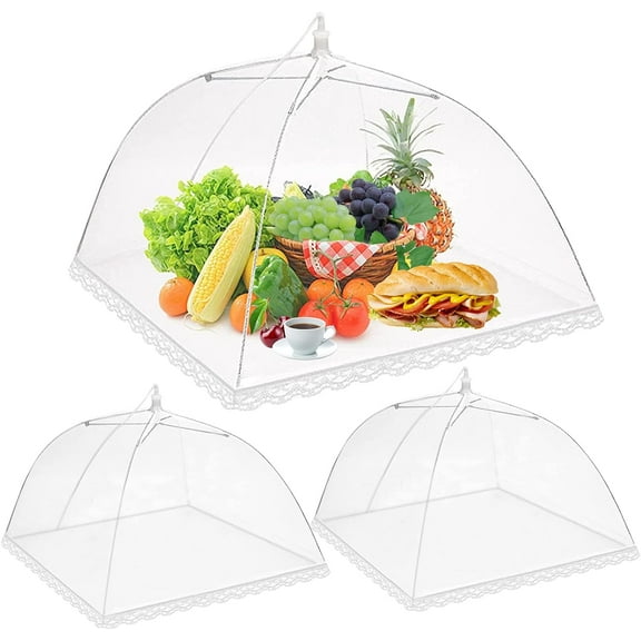 Ledeak 3 Pcs Mesh Screen Food Cover, 12 Inch Tents Popup Collapsible Food Cover, Food Protector Tent Net Screen Umbrella for Keeping Out Flies Bugs Mosquitos Picnics (White)
