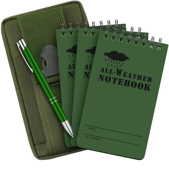 Ledeak 5pcs Waterproof Notebook And Pen Set With 3 X 5-Inch Pocket Tactical Notebooks, Includes 1 Metal Windproof Pen And A Fabric Case For Outdoor Activities