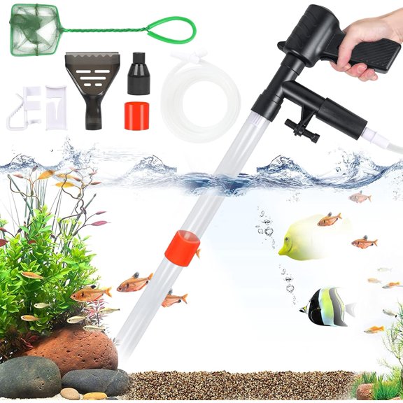 Ledeak Fish Tank Aquarium Gravel Cleaner, Quick Water Changer with Air-Pressing Button Fish Tank Sand Cleaner Kit, Aquarium Siphon Vacuum Cleaner with Fish Tank Net for Water Changing Sand Washing