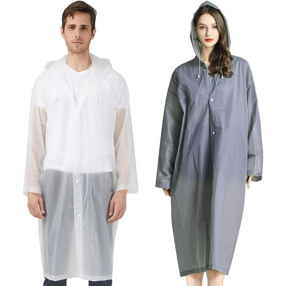 Ledeak Waterproof Poncho Adult 2 Pack, Unisex Reusable Rain Jacket Coat with Hood Sleeves, Thickened Lightweight Long Rain Cover for Men and Women Camping Fishing Travel Emergency