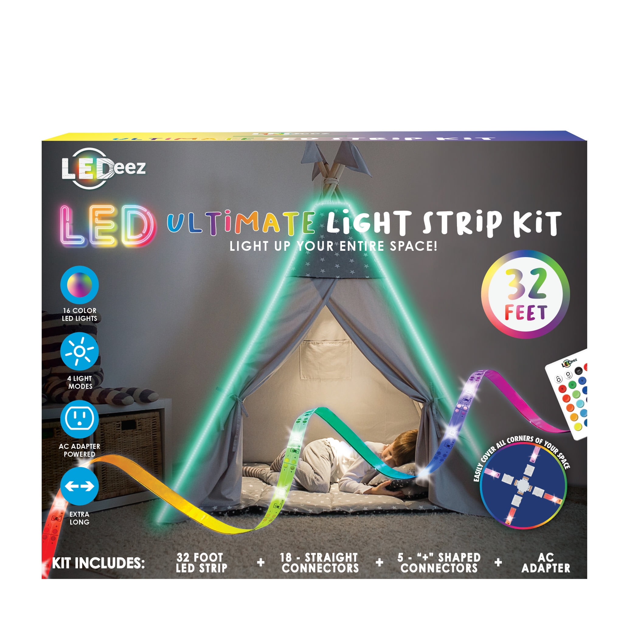 LEDeez LED Light Kit, 2-8ft Light Strips, Light Bulb, 2-6ft String Lights,  Remote, Child Novelty Toy 