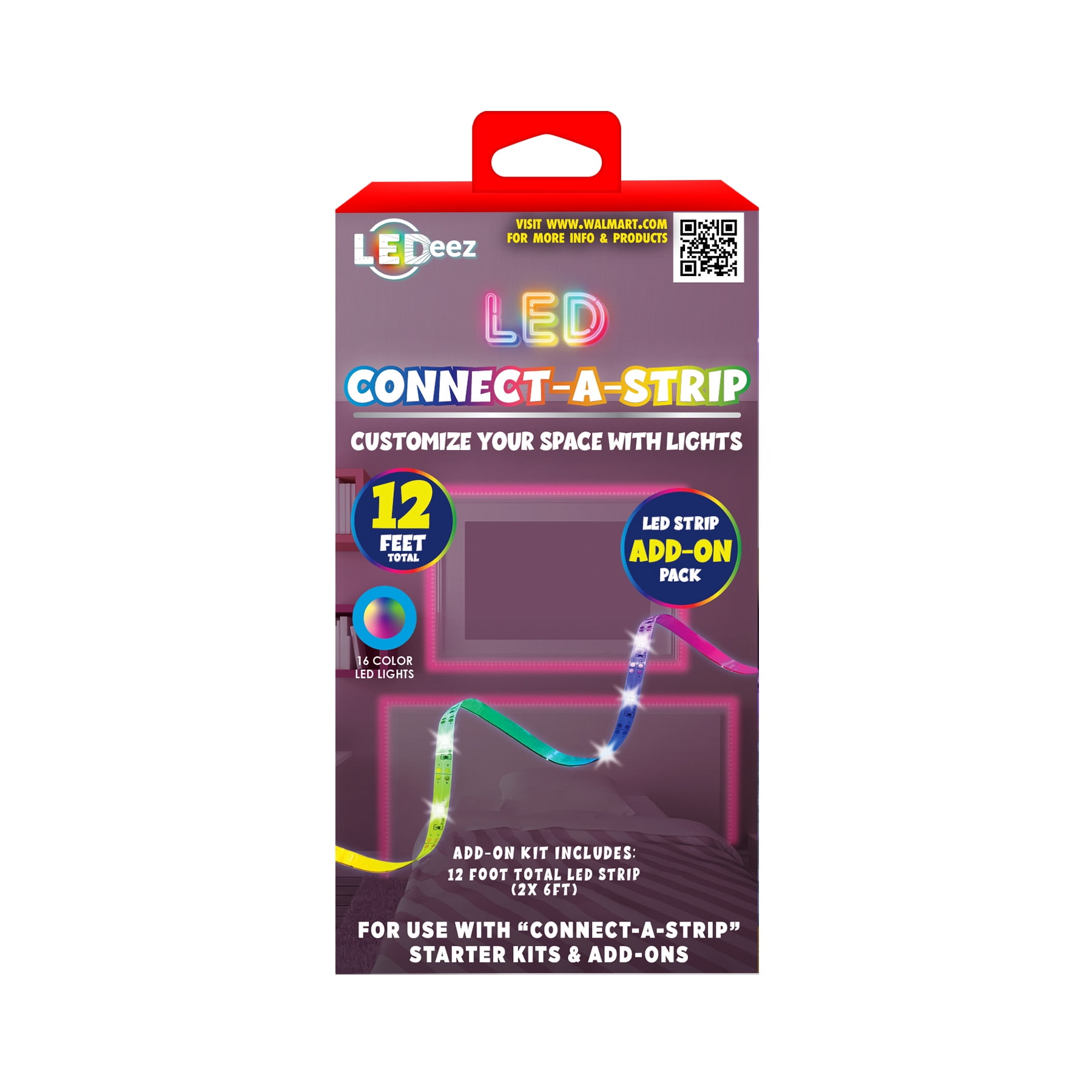 Ledeez Connect a Strip Indoor Add on 12Ft 4 Light Modes 16 Colors for Bedrooms Game Rooms and More