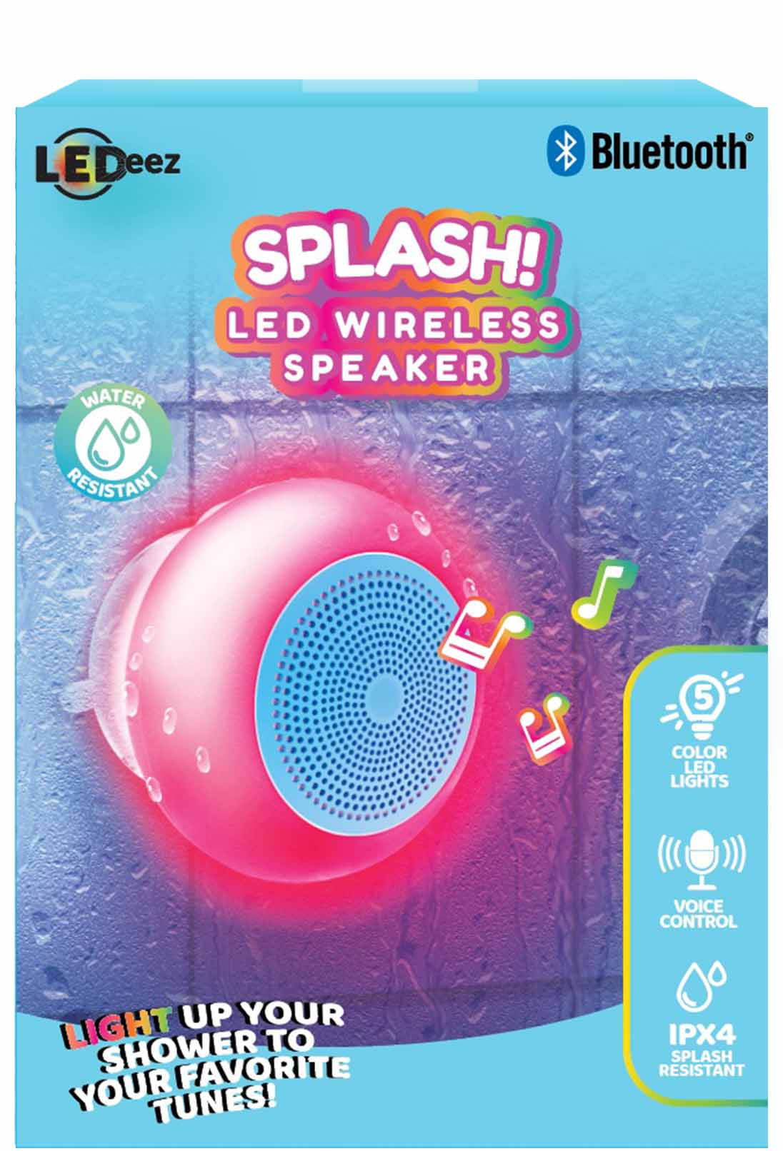 Ledeez Splash! Wireless Bluetooth Portable Speaker with LED Shower, White