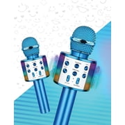 Ledeez Wireless Bluetooth LED Karaoke Microphone Set of 2, Blue