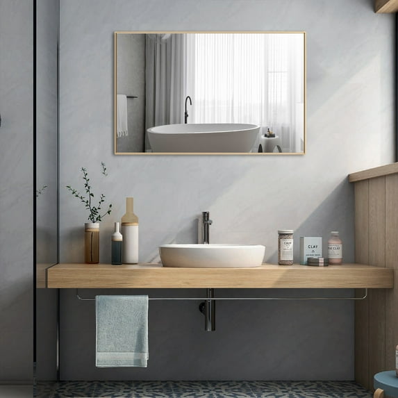 Ledel Aluminum Framed Bathroom Vanity Mirror Rectangle Wall Mirror 30"W x 20"H - Gold