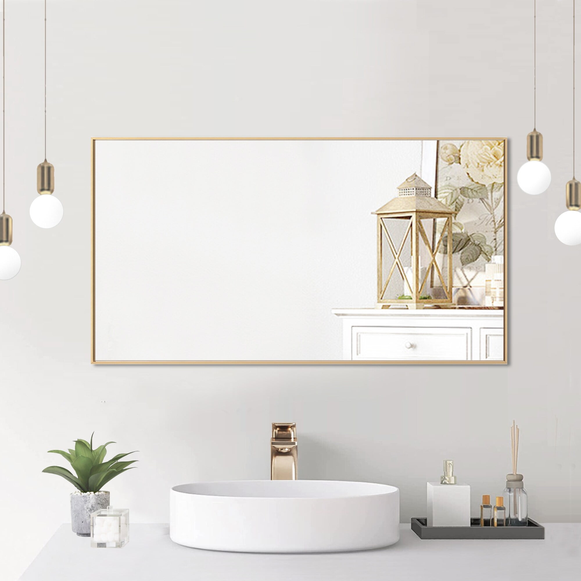 Sleek Gold Aluminum Framed Rectangular Bathroom Vanity Mirror 36"W x 20"H