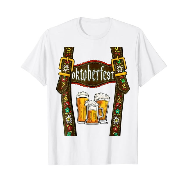 Lederhosen Suspenders Oktoberfest Bavarian Munich Beer Mens White T ...