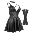 thumbnail image 1 of Lederkleid Damen Schwarz Kurz Große Größen Wetlook Dessous Damen Sexy Unterwäsche Curvy Elegant A-Linie Kunstleder Partykleid V-Ausschnitt Minikleid Clubwear Mollige Reizwäsche Frauen -, 1 of 5