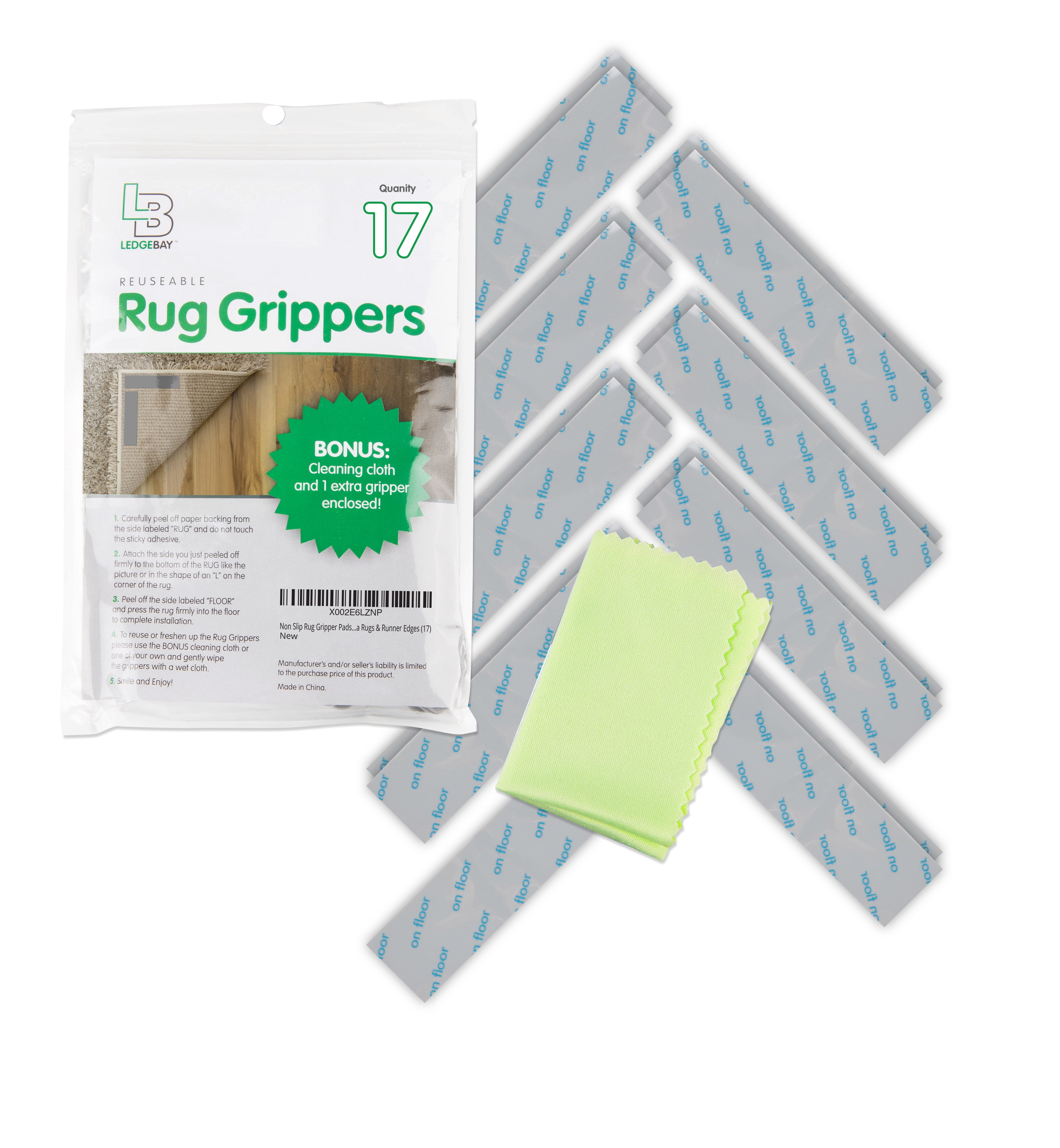 Rug Pad Grippers for Area Rugs - Pack of 25 Reusable - Ledg