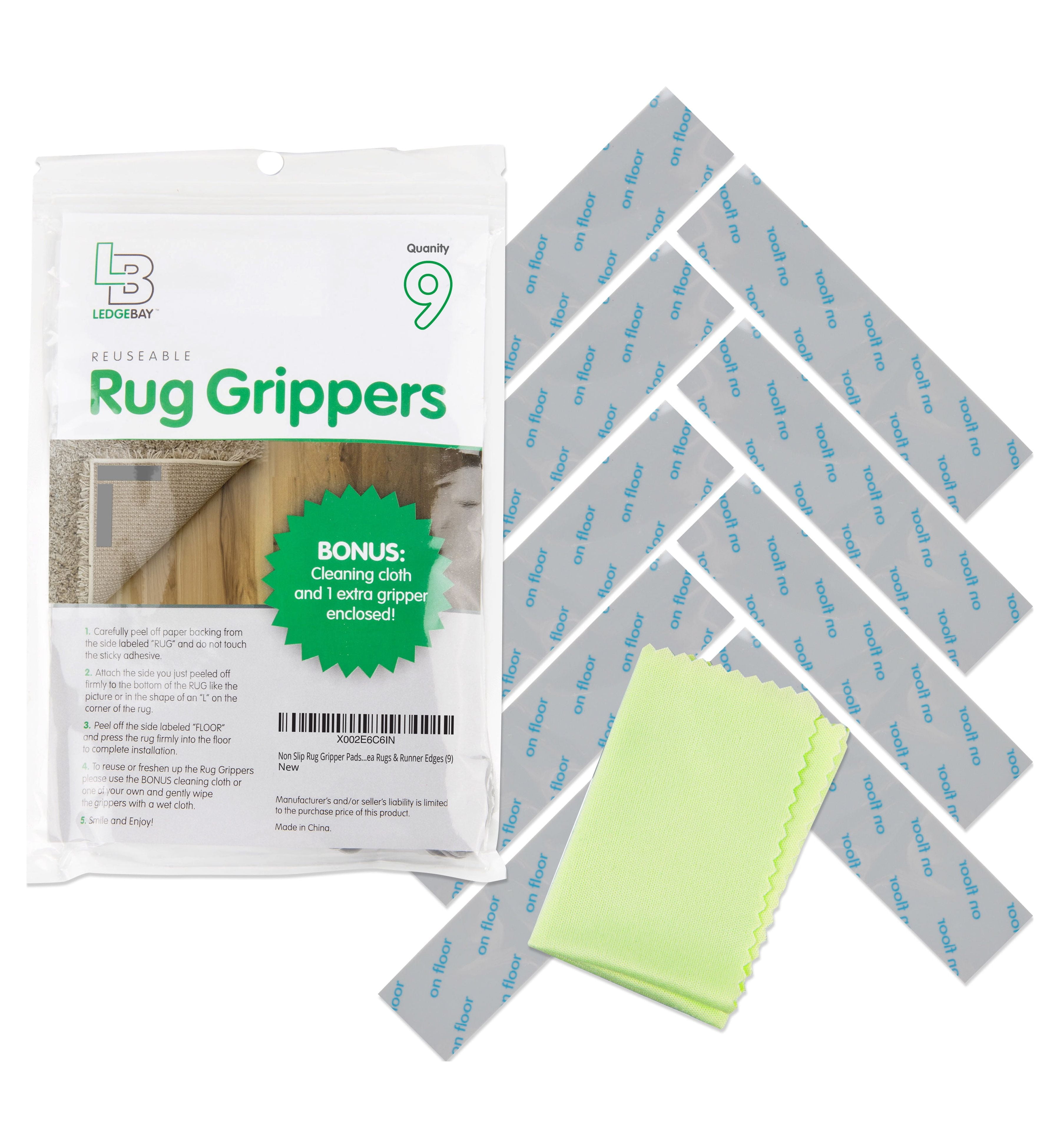 Collections Etc Reusable Slip-Resistant Adhesive Rug Grippers - Set of 8