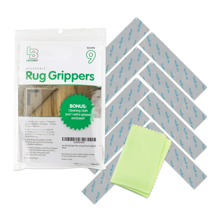 Ledg Rug Pad Grippers for Area Rugs - Pack of 9 Reusable, No Skid,  Washable, Anti-Slip, Rug Pad Gripper for Hardwood Floors and Tile with