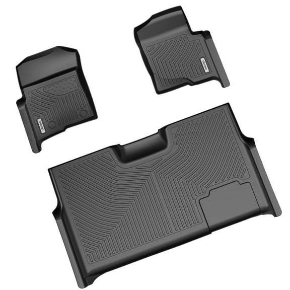 RVNI All-Weather TPE Rubber Front and Rear 3-Piece Floor Mats for 2010-2014 Ford F-150 F150 Super Crew Cab Black Floor Mats Set