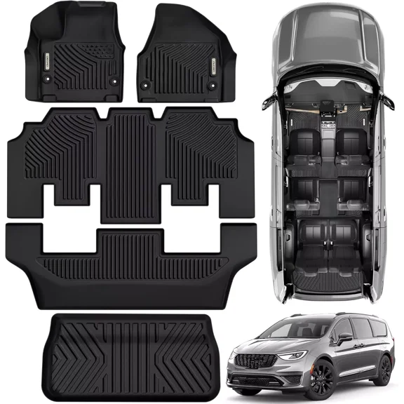 RVNI Floor Mats & Cargo Mat for 2017-2025 Chrysler Pacifica 7 and 8 Passenger Model TPE All-Weather Protection Full Set (No Hybrid Models)