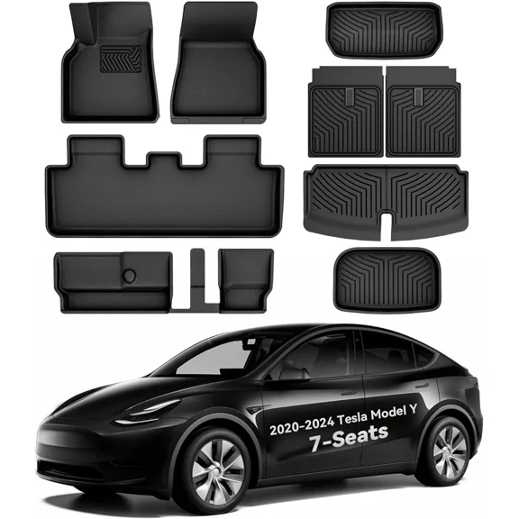 RVNI Floor Mats for Tesla Model Y 7 Seater 2024-2021 Fit Model Y Floor Mats Accessories with Cargo Trunk Mat Rear Backrest Mats All Weather Cargo Liners 9 PCS