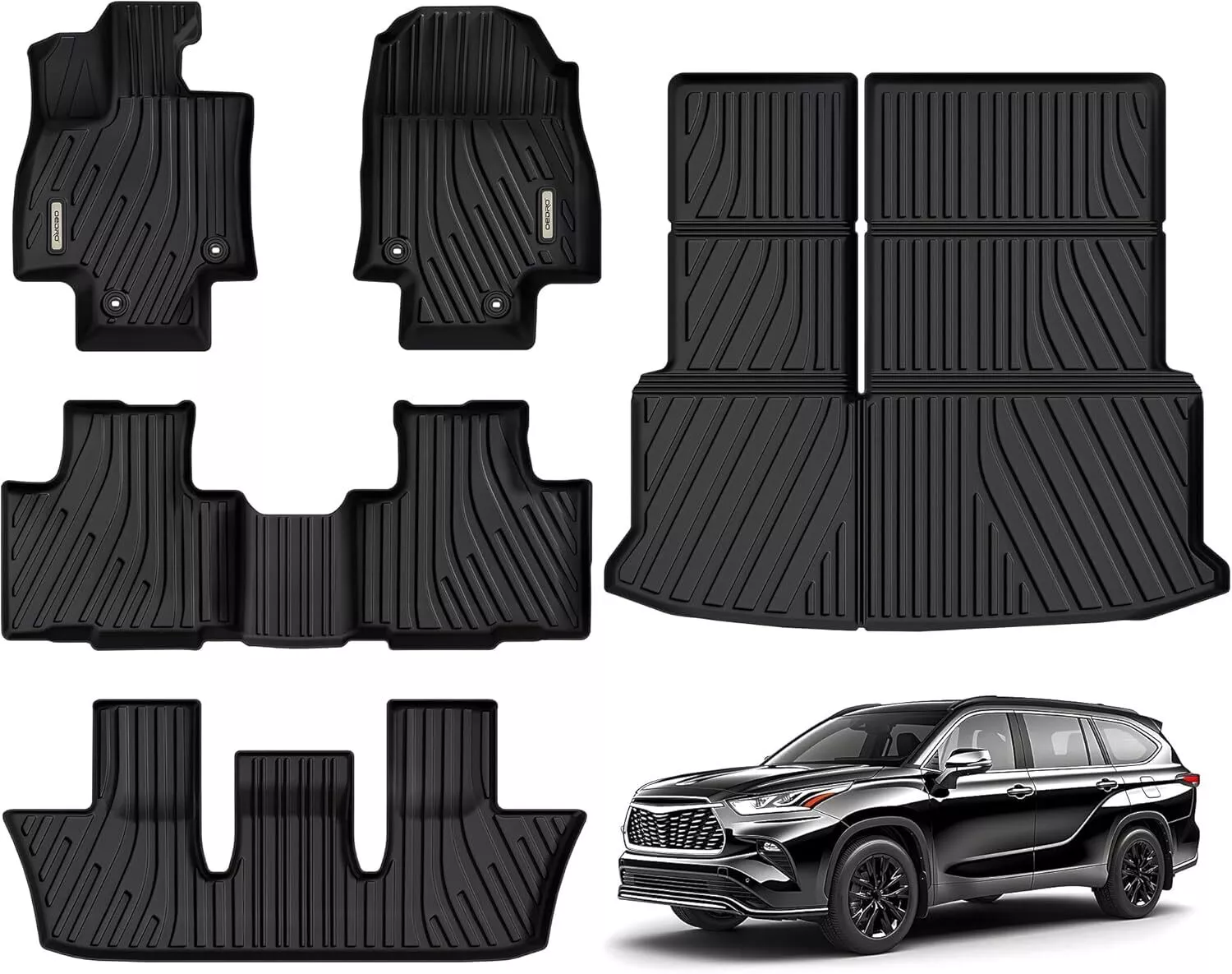 RVNI Floor Mats for 2024 2025 Toyota Grand Highlander 7 Seat Include Hybrid TPE Interior Seat Back Covers Cargo Liner Behind 3rd Row