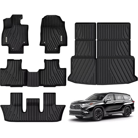 RVNI Floor Mats for 2024 2025 Toyota Grand Highlander 7 Seat Include Hybrid TPE Interior Seat Back Covers Cargo Liner Behind 3rd Row