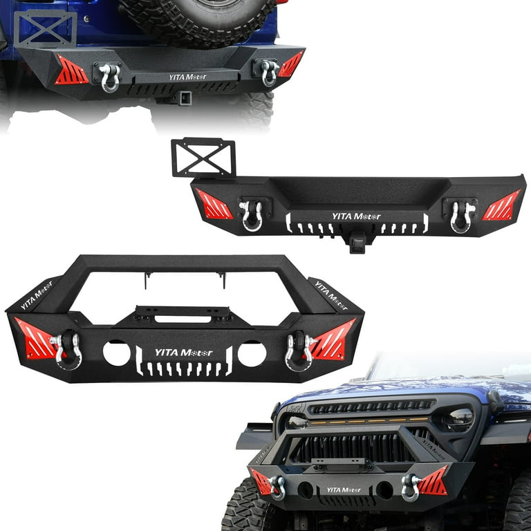 Ledkingdomus Front Bumper Steel for 2018-2024 Jeep Wrangler JL JLU Winch  Plate & D-Rings 