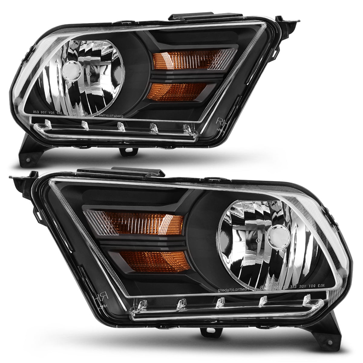 RVNI Headlight Assembly Compatible with Ford Mustang 2010 2011 2012 2013 2014 Black Housing with Clear Lens