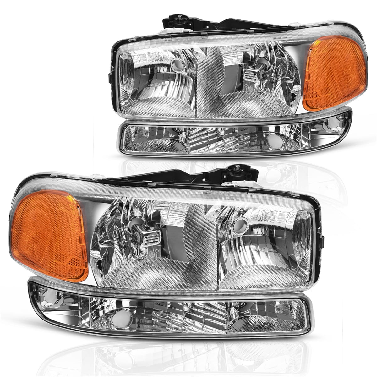 RVNI Headlight Assembly for 1999-2007 GMC Sierra 1500 2500 3500 2000-2006 Yukon+Bumper Lamps Pair