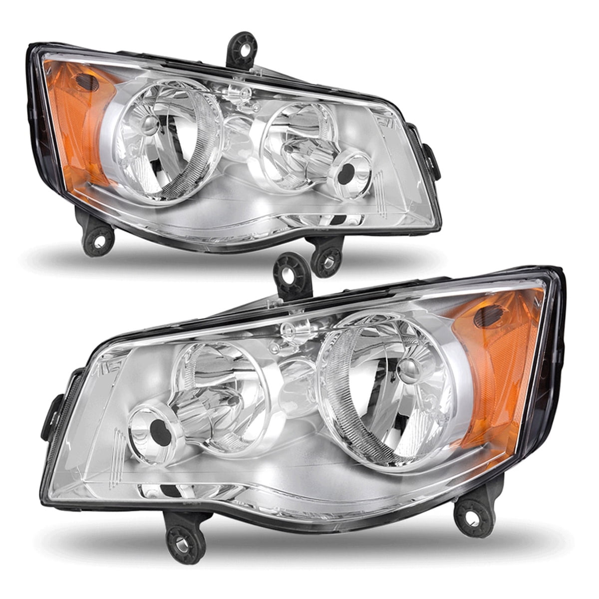 RVNI Headlight Assembly for 2011-2019 Dodge Grand Caravan & 2008-2016 Chrysler Town & Country Chrome Housing Amber Reflector Clear Lens
