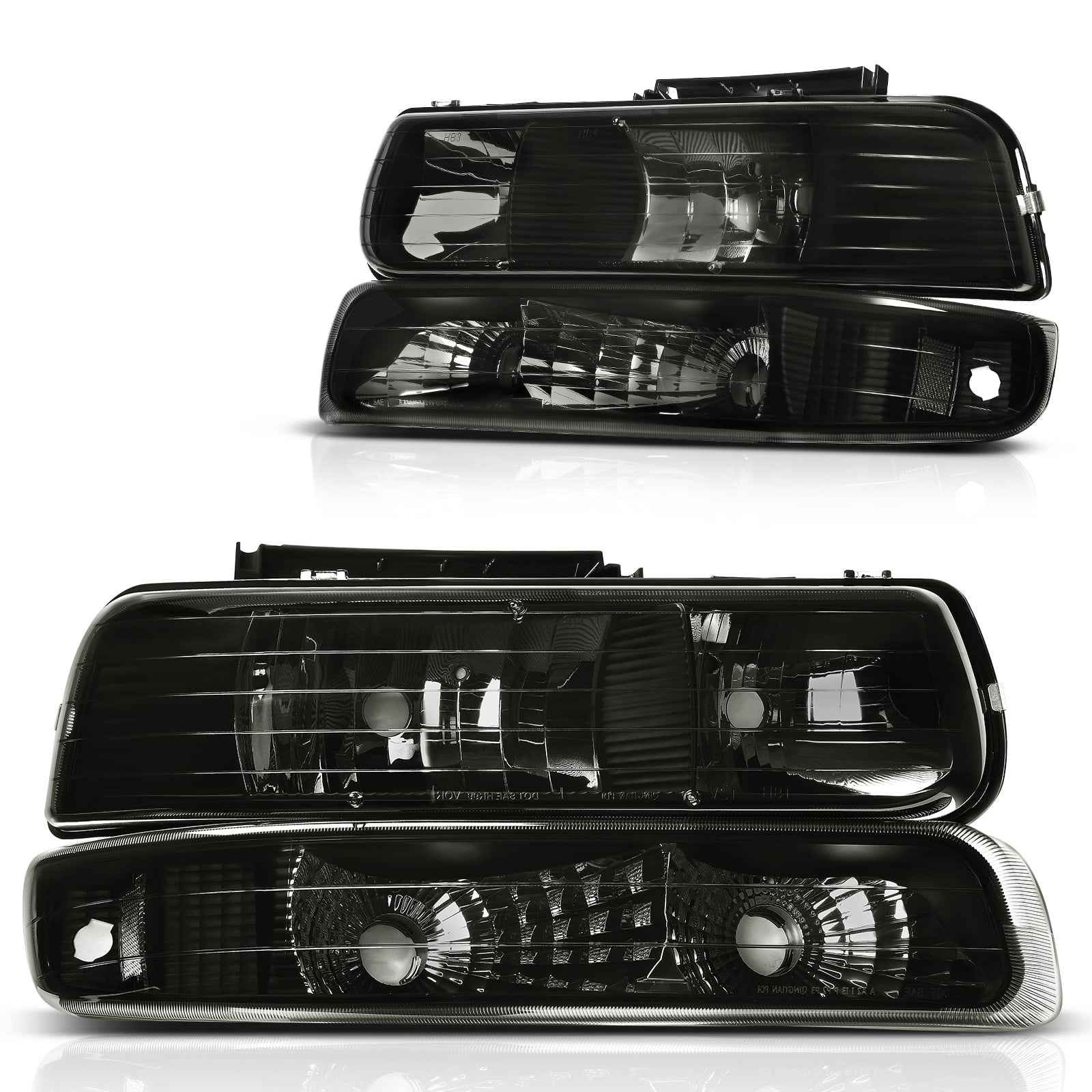 RVNI Headlights Assembly Headlights for 1999-2002 Silverado 00-06 Tahoe Suburban Smoke Headlamp +Bumper Lamps