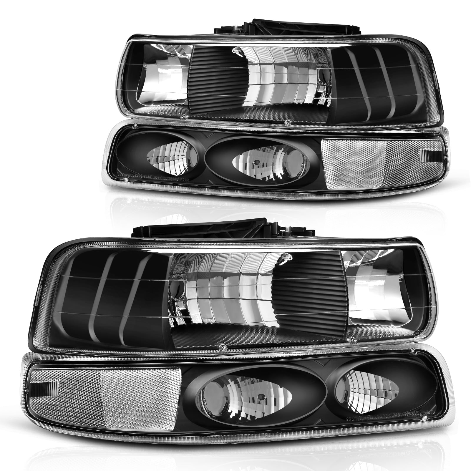 RVNI Headlights + Bumper Lamp for 1999-2002 Silverado 00-06 Tahoe Suburban Left+Right