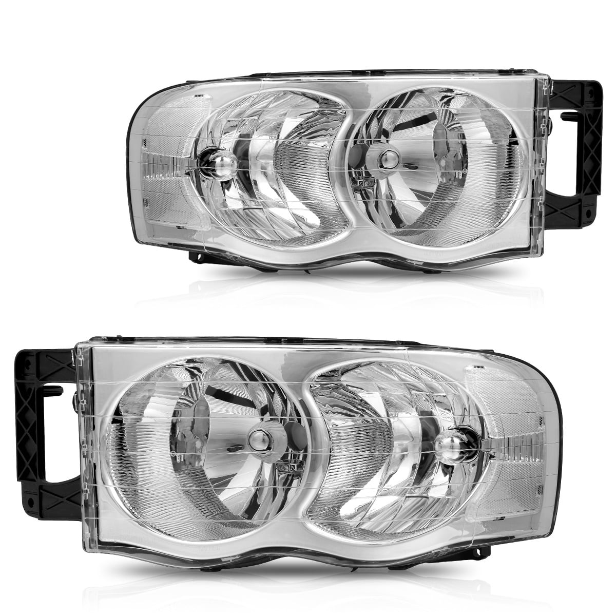 RVNI Headlights For 2002-2005 Dodge Ram 1500 2500 3500 Chrome Housing Headlamps Pair