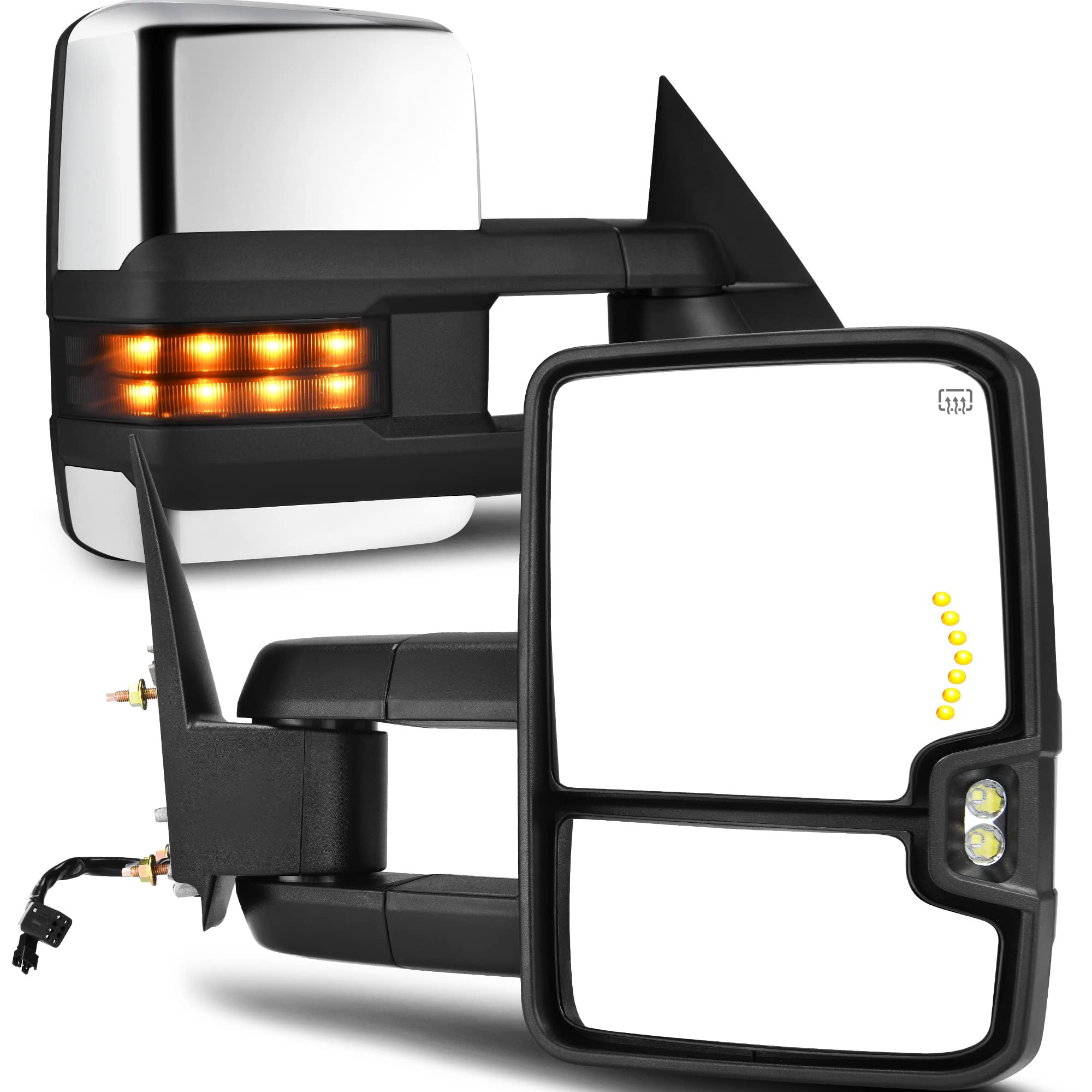 Ledkingdomus Pair Power Heated Tow Mirrors For 2001 2002 Silverado Sierra 1500 2500 3500 Chrome