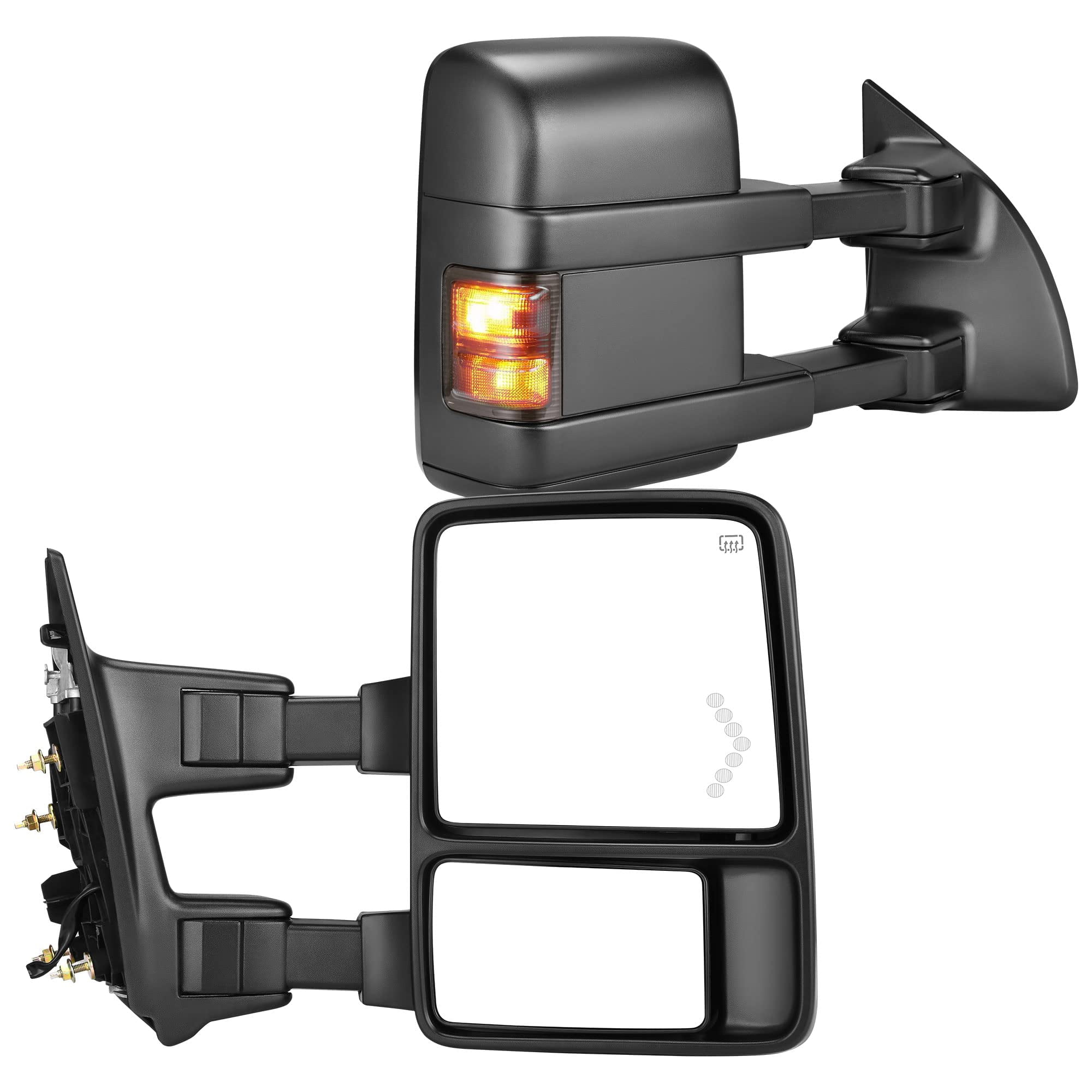 Ledkingdomus Power Heated Tow Mirrors for 1999-2007 Ford F250-F550 Super Duty with LED Turn Signal