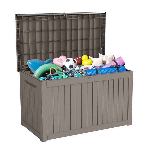 LEDMOMO Large Light Brown Deck Storage Container Box with Dustproof Outdoor Protection