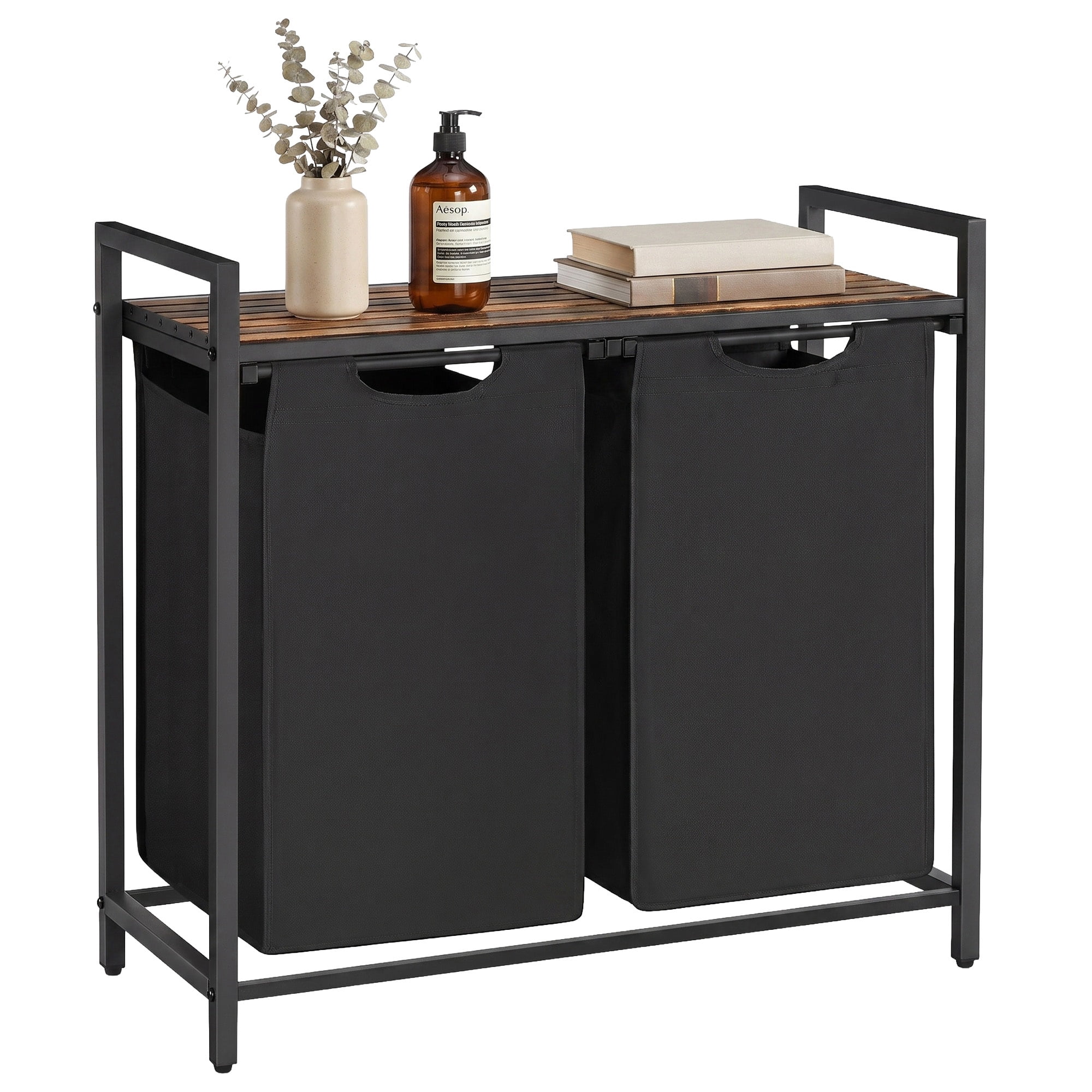 Ledrem 2-Compartment Foldable Laundry Hamper Clothes Sorter, Black