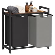Ledrem 2-Compartment Laundry Hamper with Removable Bags & Storage Shelf, Rustic Brown/Charcoal Grey