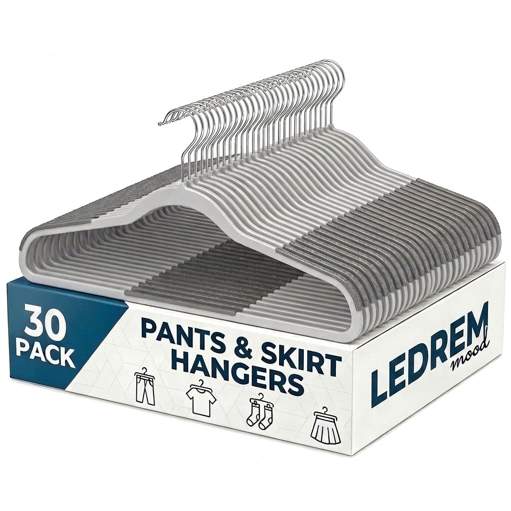Ledrem 30-pack Heavy-Duty Plastic Clothes Hangers, Space-Saving, Swivel Hook, Dark Gray