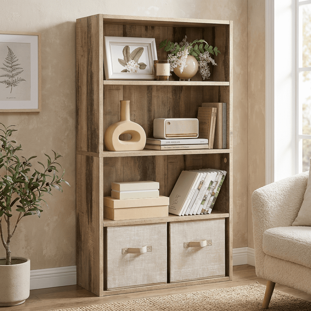 Ledrem 4-Tier Freestanding Bookcase with Open Shelving, Milk Mocha