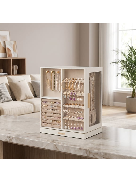 5-Layer Jewelry Box with 18 Hooks, Cloud White, Necklace Holder, Ring Holder