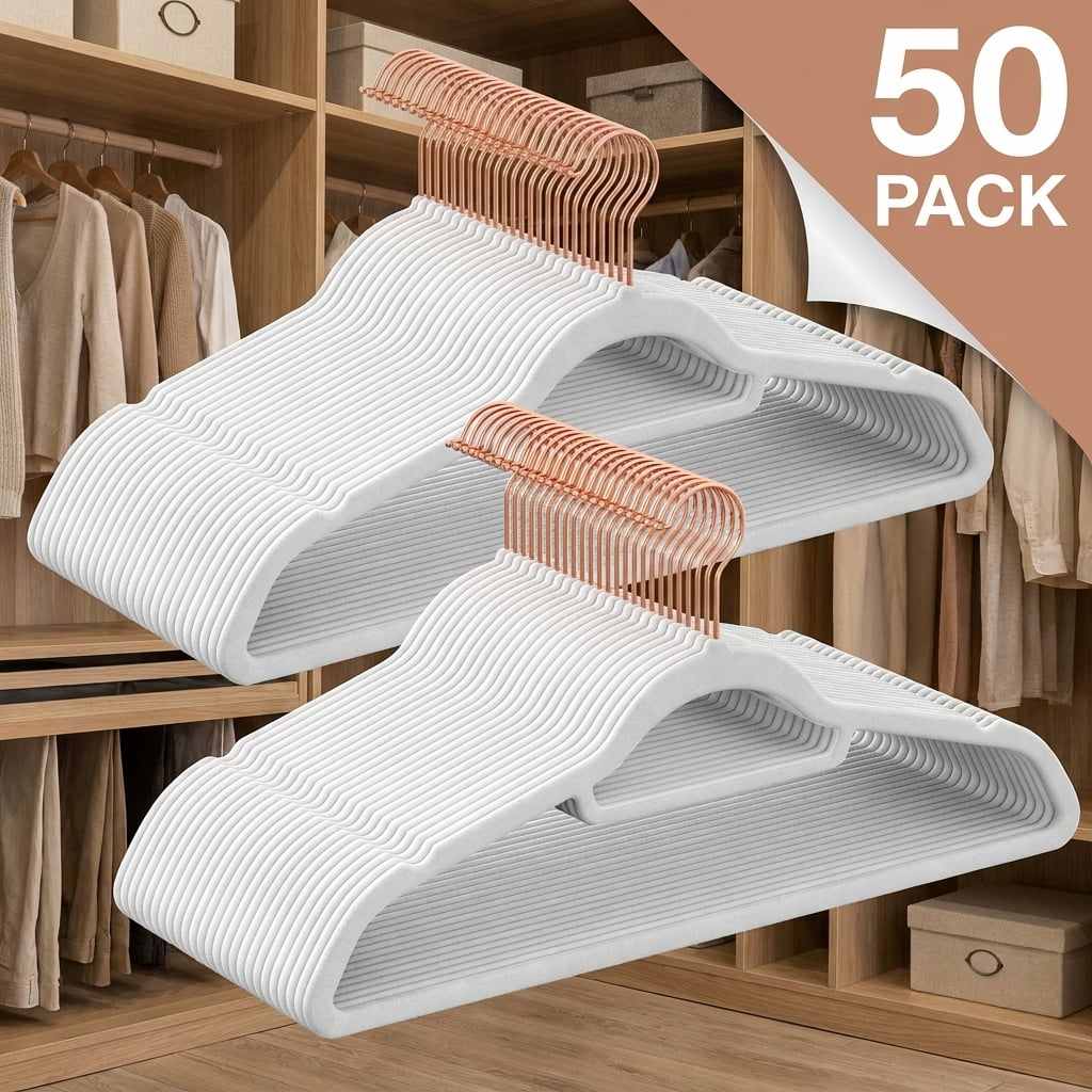 Ledrem 50-Count Cloud White Velvet Hangers, Space Saving