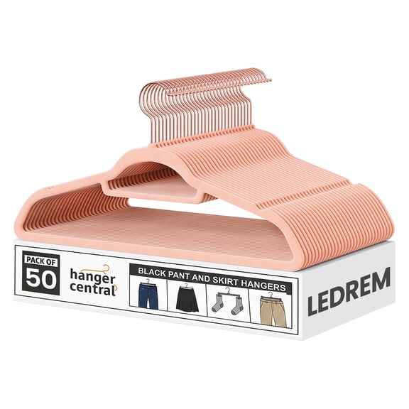 Ledrem 50-pack Coral Pink Velvet Hangers, Space-Saving