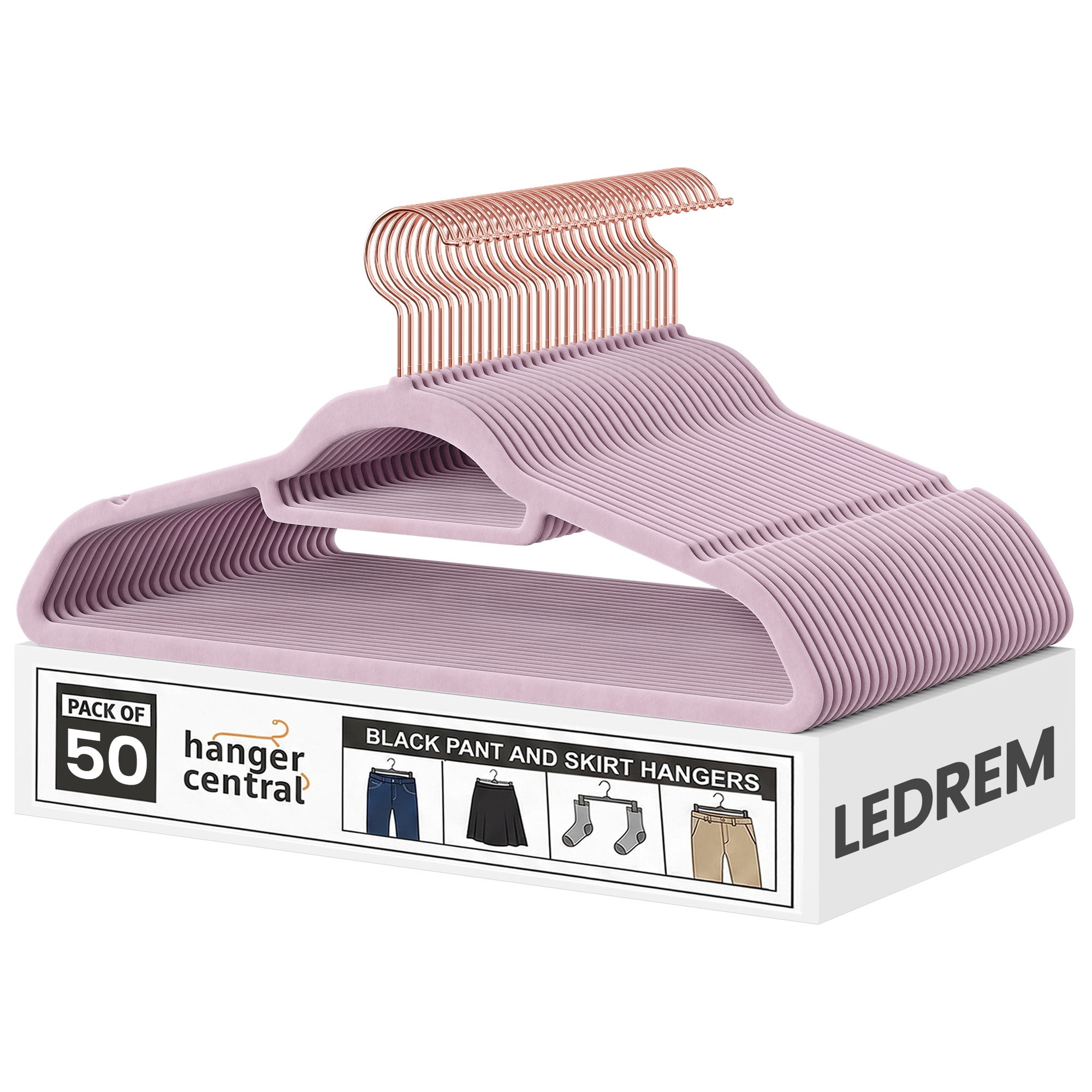 Ledrem 50-pack Velvet Hangers, Clothes Hangers with Swivel Hooks, Space-Saving, Lavender Purple