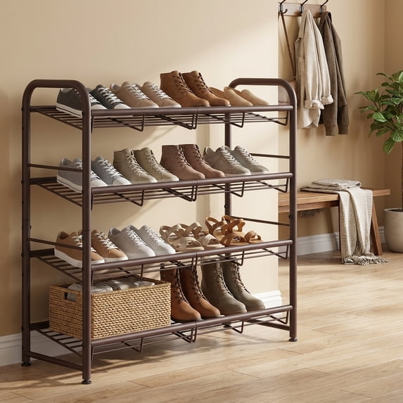 Metal Rack Fitting Ledrem Bronze 4-Tier Shoe Shelf, Metal Shoe Rack, Space Saving Shoe ...