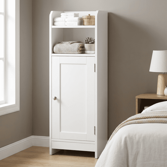 Ledrem Cloud White MDF Corner Storage Cabinet, Toilet Paper Organizer for Bathroom Living Room