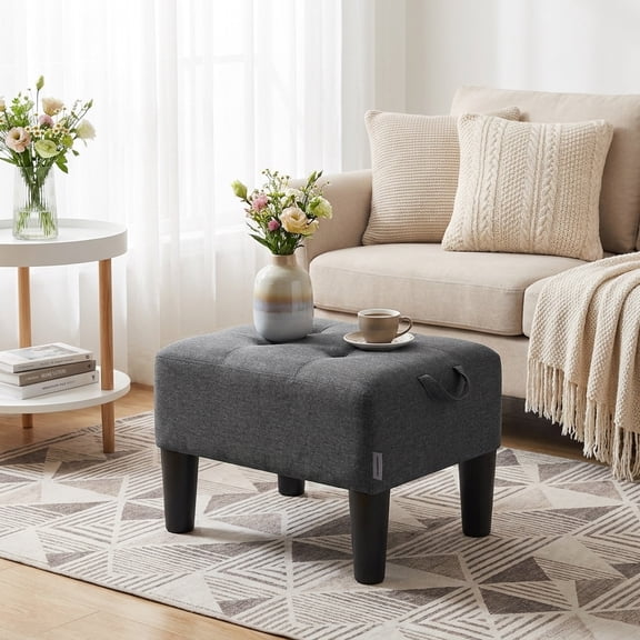 Ledrem Small Footstool Ottoman with Thick Cushion, Angled Legs, Hidden Storage Compartment, Dark Gray